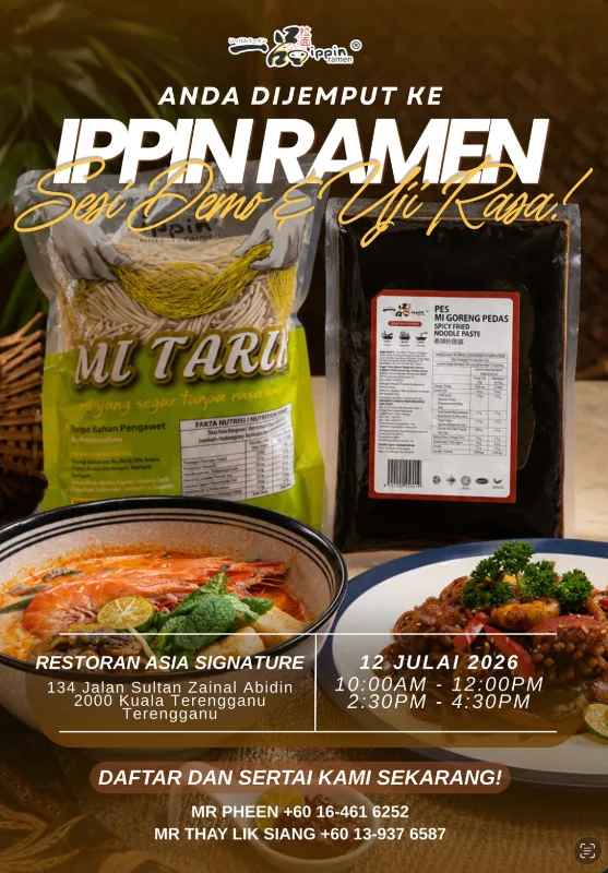 Invitation to the Ippin Ramen demo and tasting session at Restoran Asia Signature, Kuala Terengganu, on 12 July 2026