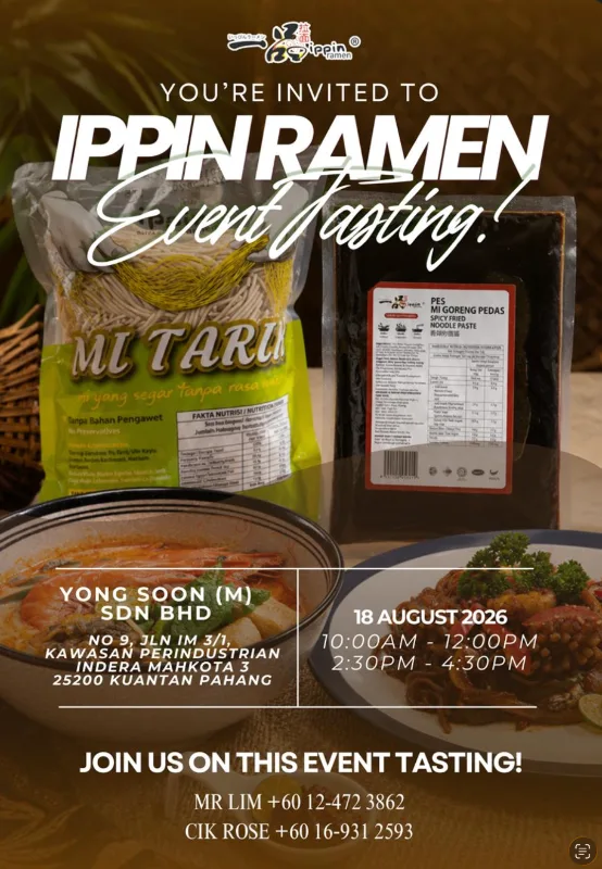 Invitation to the Ippin Ramen Event Tasting at Yong Soon (M) Sdn Bhd, Kuantan, on 18 August 2026