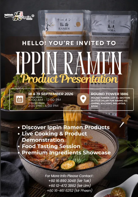 Invitation to the Ippin Ramen Product Presentation at Round Tower 1886, Kuching, on 18 and 19 September 2026